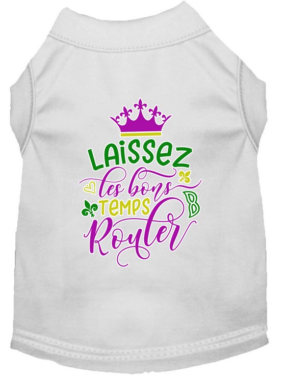 Laissez Les Bons Temps Rouler Screen Print Mardi Gras Dog Shirt White Lg